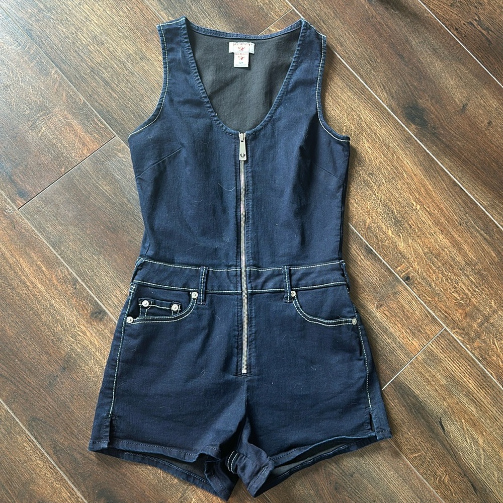 True Religion Romper Zip Front Blue Womens Sleeveless Summer T37